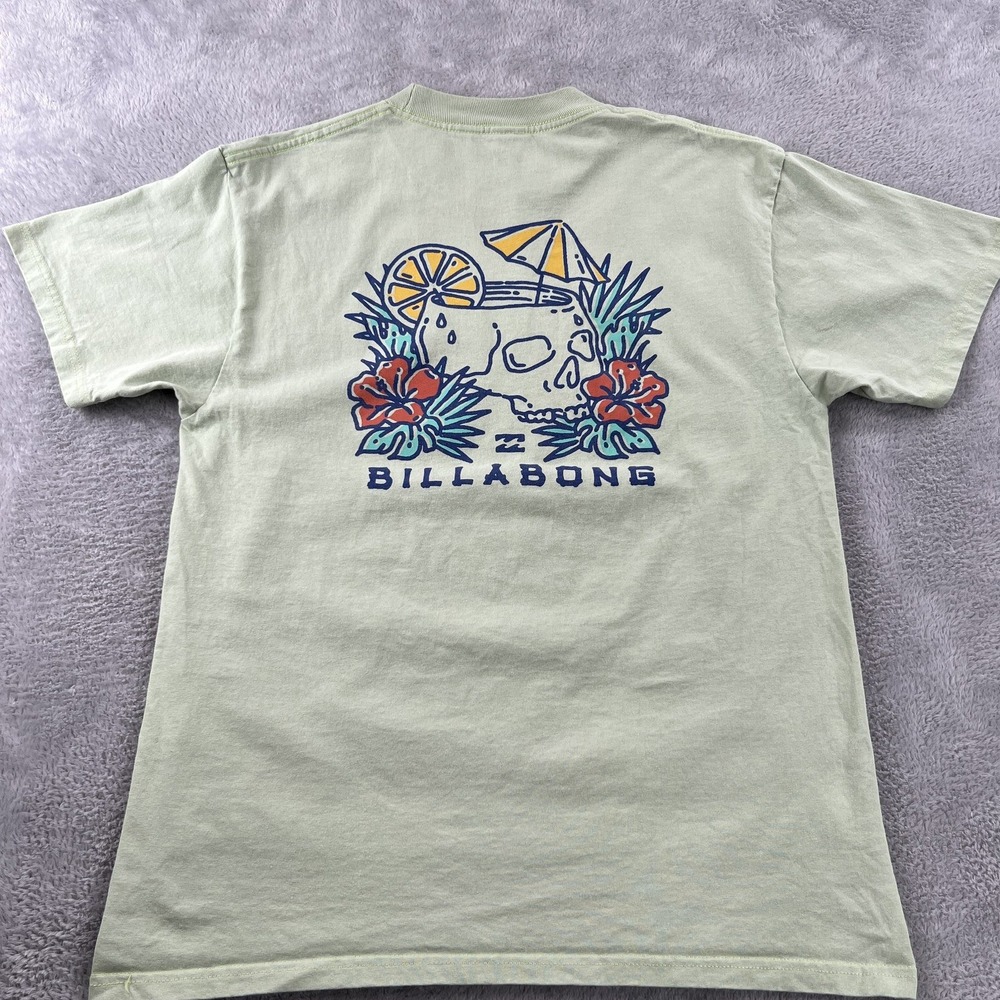 Billabong Tropical Skull Graphic T Shirt M Green Men Surf Skater Streetwear Tee